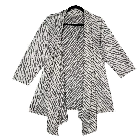 ADDITIONS BY CHICOS Silver Black Zebra Animal Print Cardigan SIZE 3 US XL 16 - Picture 1 of 10